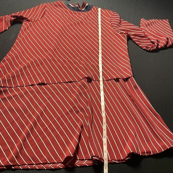 Who What Wear NWT merlot white navy striped asymmetrical hem long sleeve dress - Picture 14 of 16